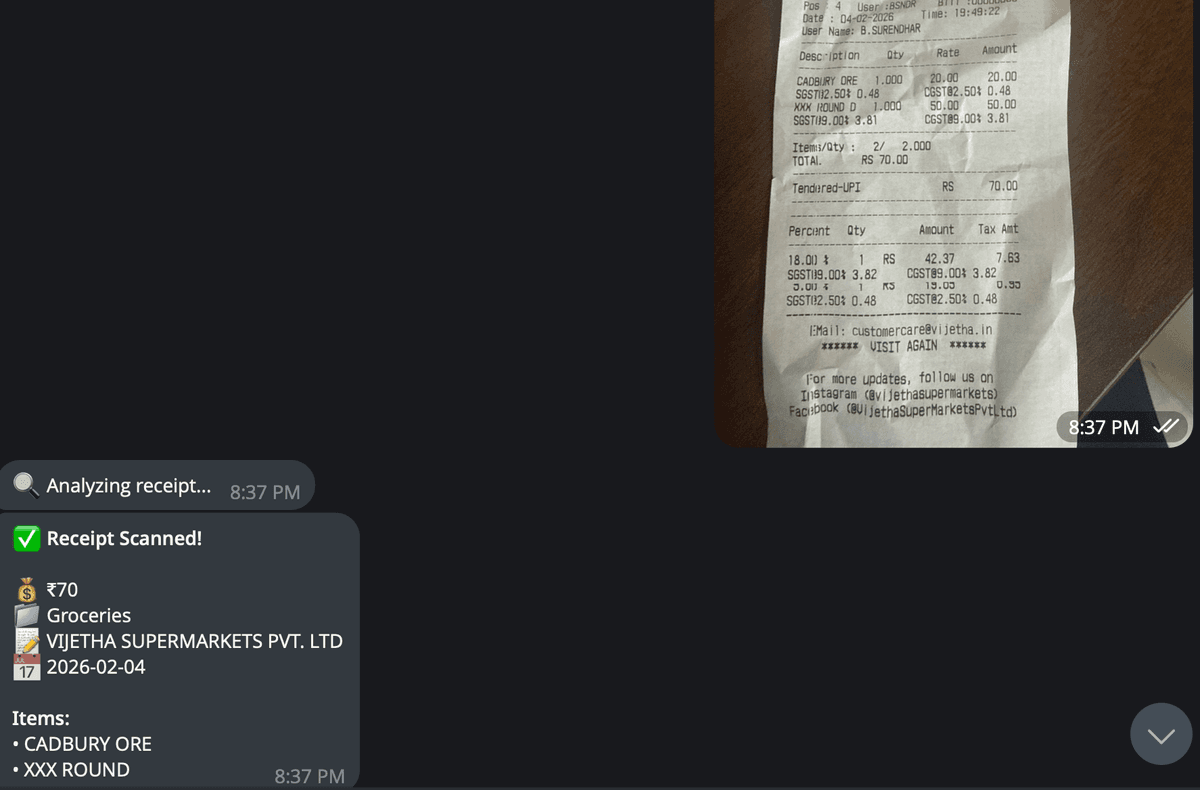 Receipt scanning in Telegram