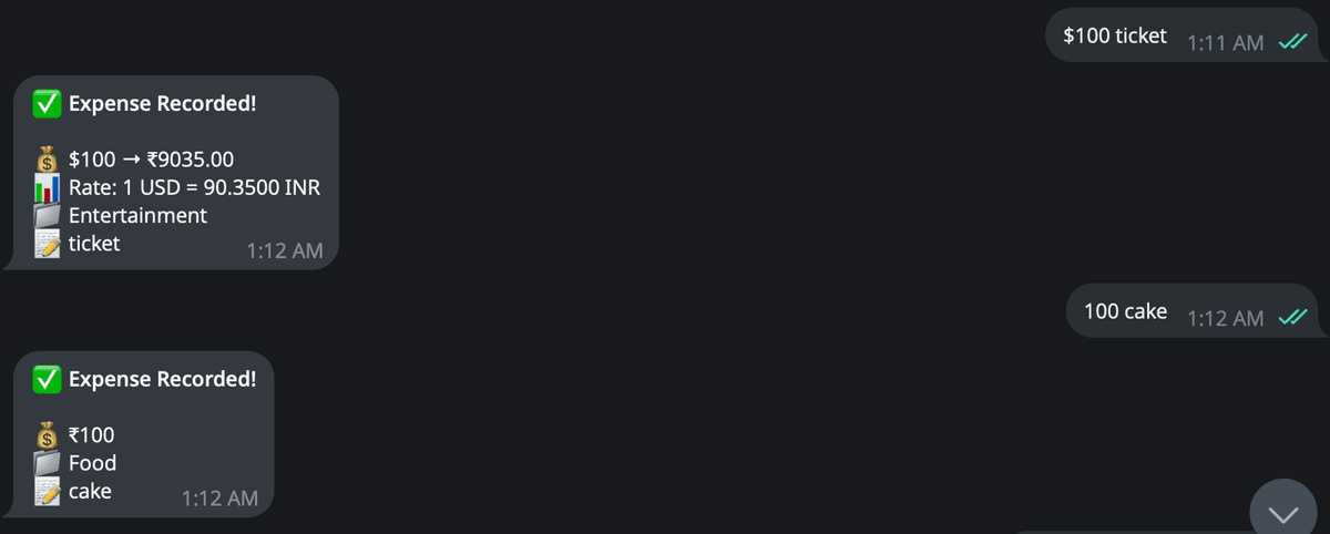 Text to record expense in Telegram